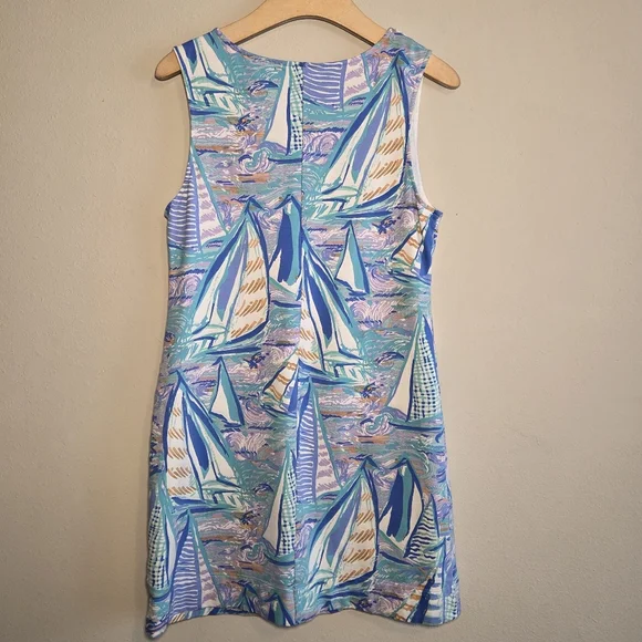 Lilly Pulitzer Harper Sailboat Shift Dress Sz L Nautical Vacation Resort Casual - Picture 7 of 11